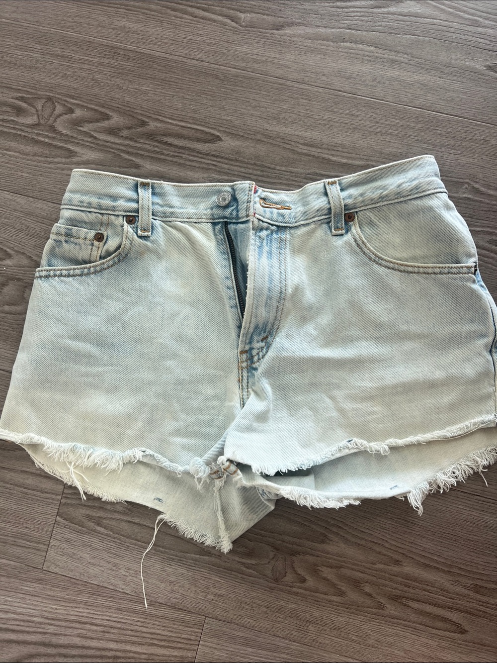 Levi's Light Blue Frayed Hem Denim Shorts